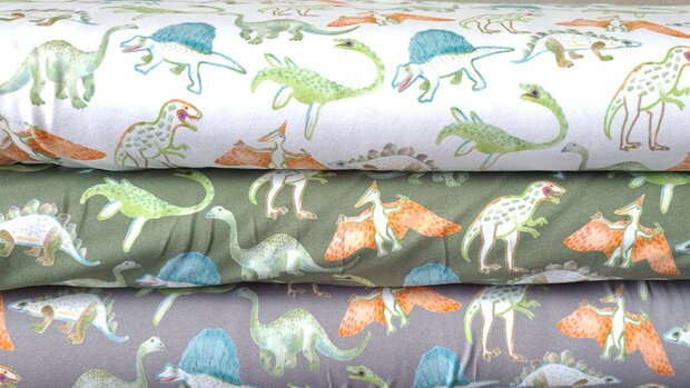 Cotton Jersey Digital Dino White 