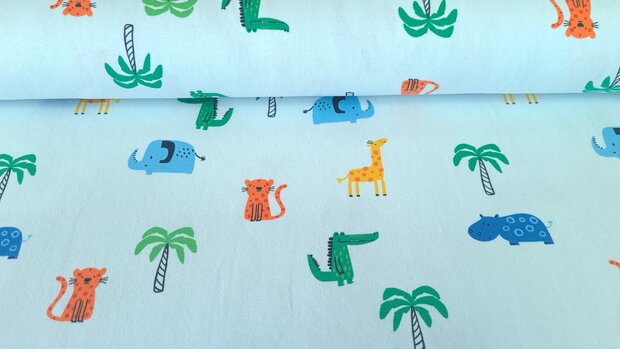 Cotton Jersey Baby Animals Blue