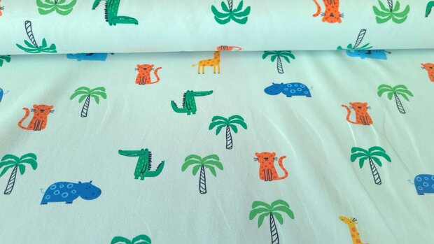 Cotton Jersey Baby Animals Green