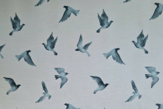 Cotton Jersey Digital Birds Blue