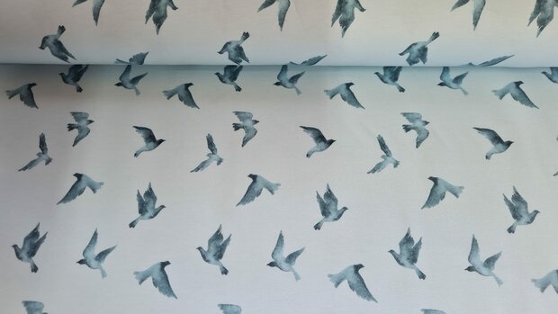 Cotton Jersey Digital Birds Blue