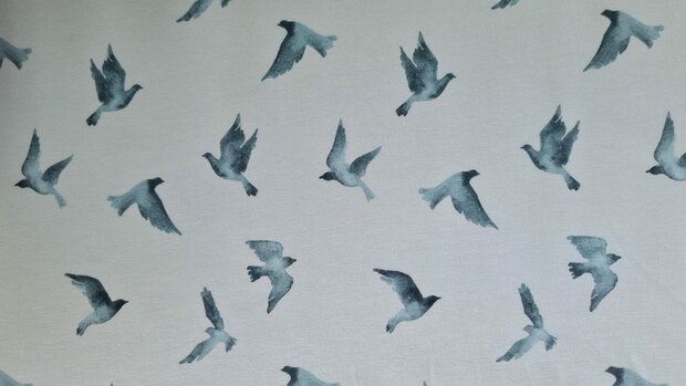 Cotton Jersey Digital Birds Blue