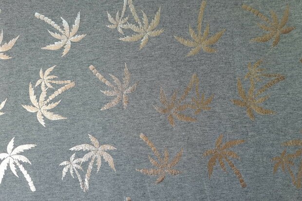 Cotton Jersey Palm Foil Silver