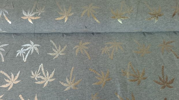 Cotton Jersey Palm Foil Silver