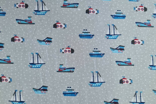 Cotton Jersey Boats Grey