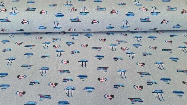 Cotton Jersey Boats Grey
