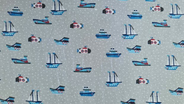 Cotton Jersey Boats Grey