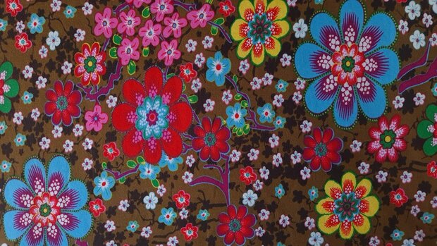 Cotton Jersey Flowers Brown