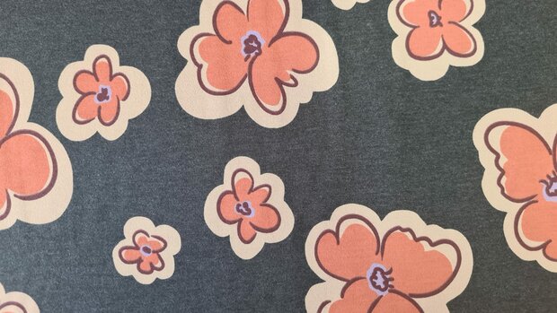 Cotton Jersey Flowers  Grey Melange