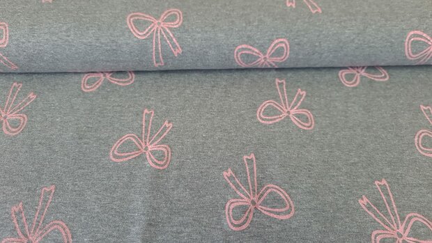Cotton Jersey Glitter Ribbons Grey 