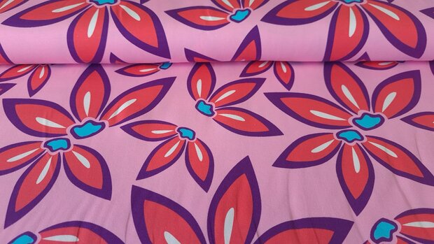 Cotton Jersey Flowers Pink