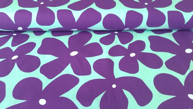 Cotton Jersey Flowers Purple