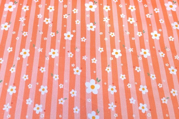 Cotton Jersey Flower & Stripes Orange