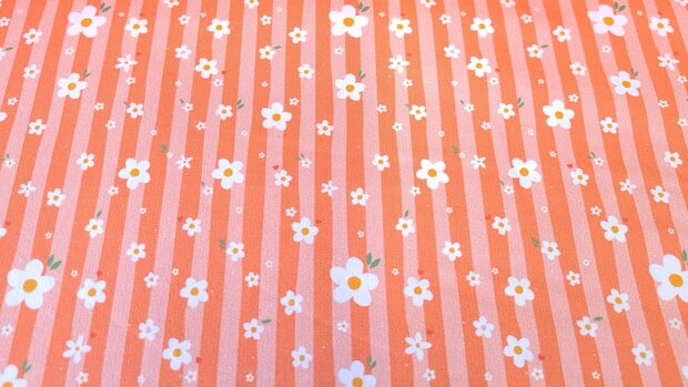 Cotton Jersey Flower & Stripes Orange