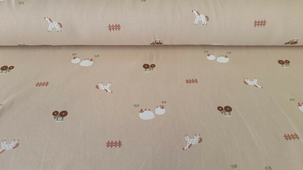 Cotton Jersey Farm Life Beige