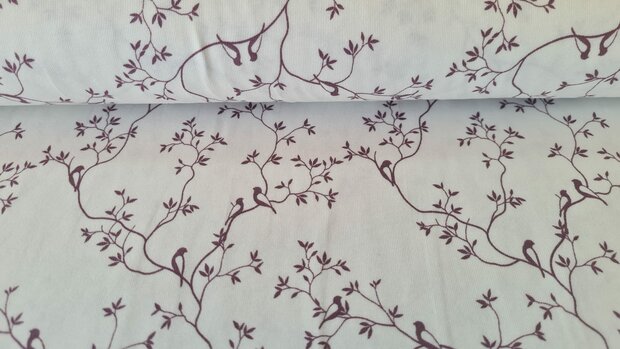 Cotton Jersey Twigs Off White/Mauve
