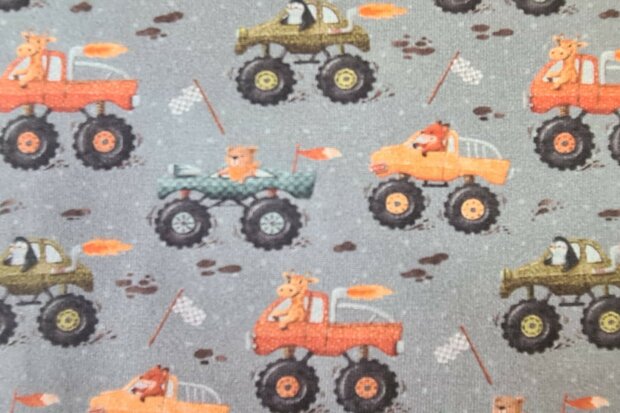 Cotton Jersey Animals in Monstertrucks Grey