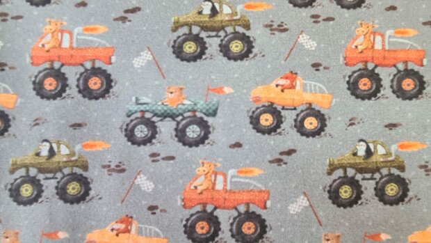Cotton Jersey Animals in Monstertrucks Grey