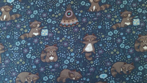 Cotton Jersey Racoon Blue