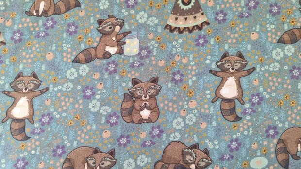 Cotton Jersey Racoon Petrol
