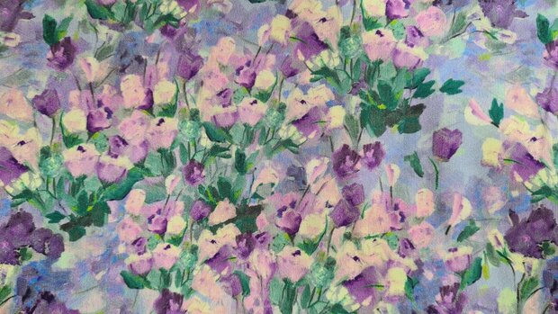 Viscose Satin Flowers Multi Purple