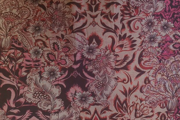 Viscose Digital Asian Flowers Red