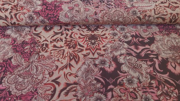Viscose Digital Asian Flowers Red