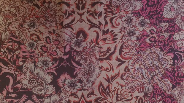 Viscose Digital Asian Flowers Red