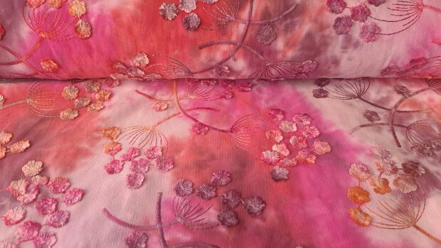 Cord Embroidery Twigs Tie Dye Pink-Multi