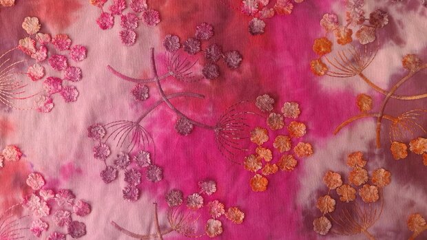 Cord Embroidery Twigs Tie Dye Pink-Multi