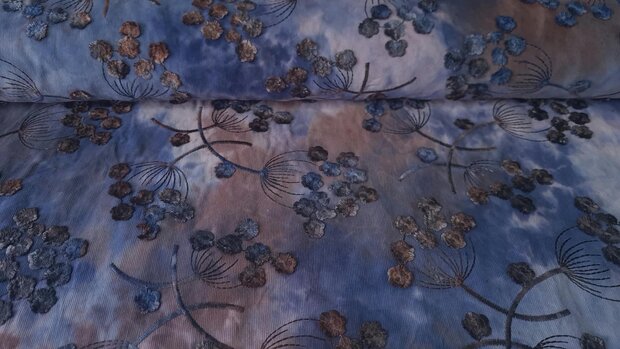 Cord Embroidery Twigs Tie Dye Navy-Brown