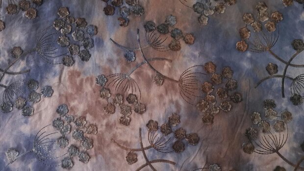 Cord Embroidery Twigs Tie Dye Navy-Brown