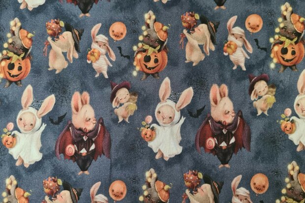Cotton Jersey Halloween Pumpkin Blue