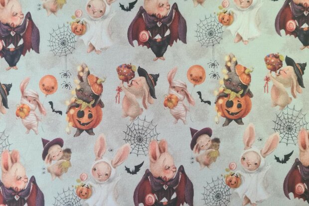 Cotton Jersey Halloween Pumpkin Beige