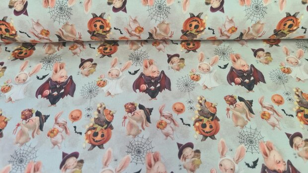 Cotton Jersey Halloween Pumpkin Beige