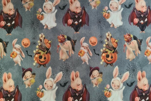 Cotton Jersey Halloween Pumpkin Grey