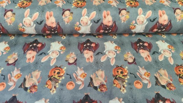 Cotton Jersey Halloween Pumpkin Grey