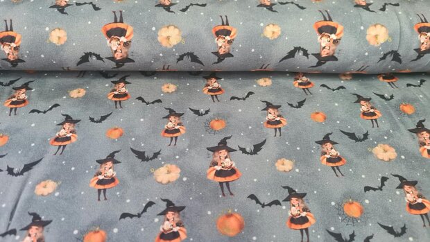 Cotton Jersey Halloween Witch Grey