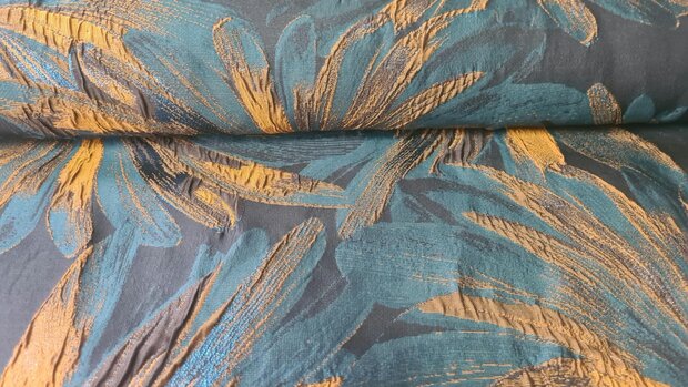 Jacquard Lurex Flowers Petrol