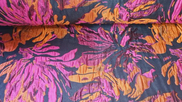 Jacquard Lurex Flower Fuchsia/Pumpkin