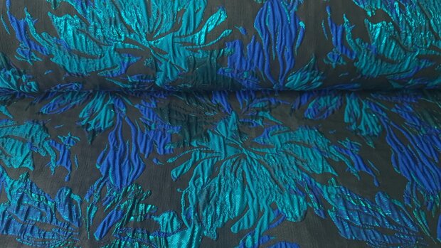 Jacquard Lurex Flower Petrol/Kobalt