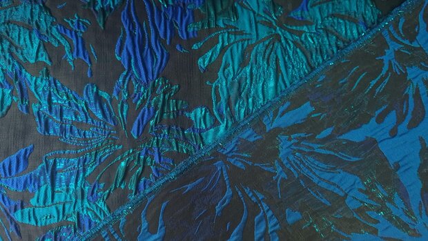 Jacquard Lurex Flower Petrol/Kobalt