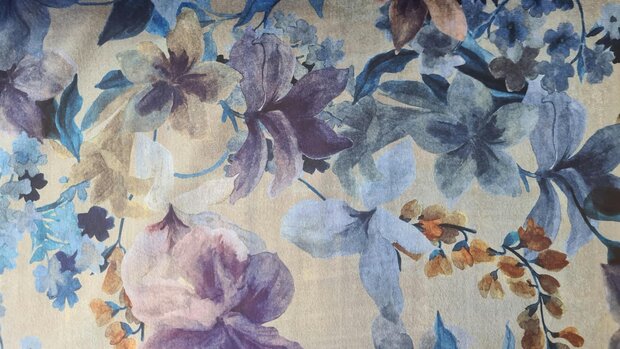 Faux Su&egrave;de/Velvet Flowers Blue