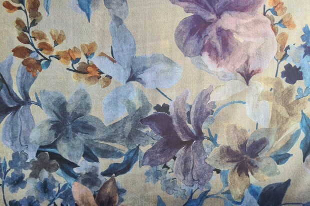 Faux Su&egrave;de/Velvet Flowers Blue