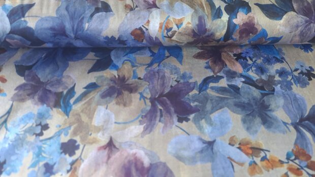 Faux Su&egrave;de/Velvet Flowers Blue