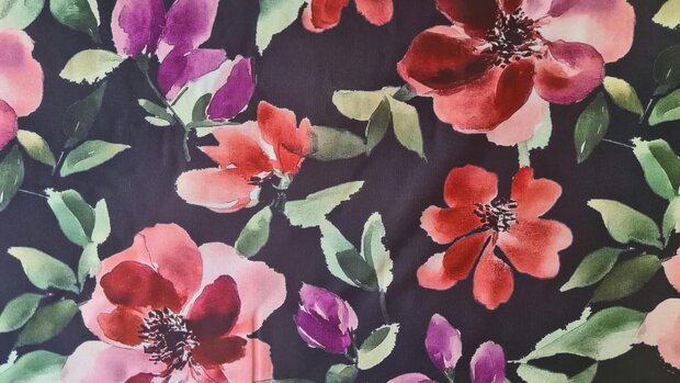 Viscose Digital Flower Black/Red
