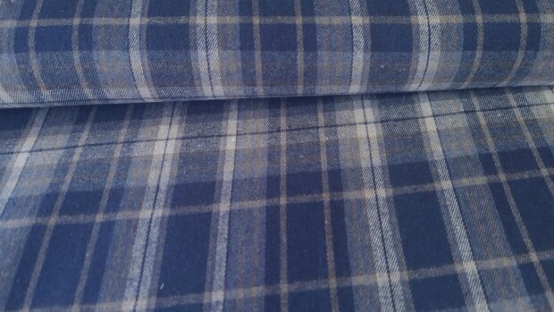 Cotton Flannel Check Blue/Beige