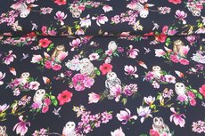 Digitaal Katoenen Tricot Uil Bloem Zwart Digitaal Katoenen Tricot Uil Bloem Zwart