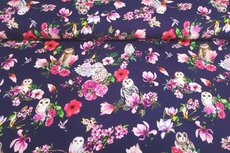 Digitaal Katoenen Tricot Uil Bloem Donker blauw Digitaal Katoenen Tricot Uil Bloem Donker blauw