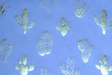 Katoenen Tricot foil cactus Blue Katoenen Tricot foil cactus Blue